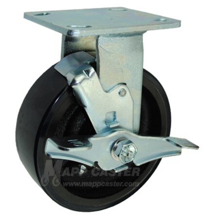 Mapp Caster 6"X2" Polyurethane on Iron Wheel Rigid Caster W/ Brake - 1,250 Lbs Cap 146UIRB620RB